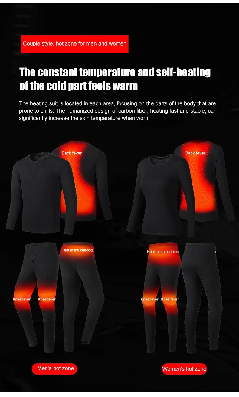 

NEW Winter Women Heated Underwear Tермобелье Mужское Jacket Set USB Battery Powered Electric FleeceThermal Suit Long Clothing